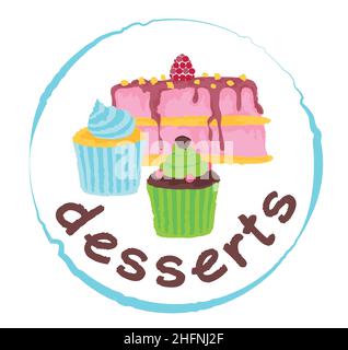 Desserts sticker. Vector illustration in watercolor style, for graphic and web design Stock Vector