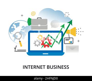 Modern flat thin line design vector illustration, infographic concept of internet business, online payments and purchases for graphic and web design Stock Vector