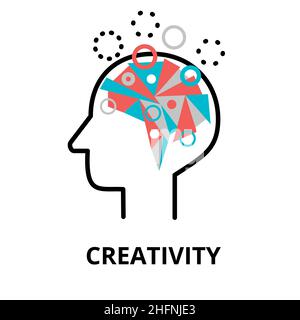 Creativity icon, flat thin line vector illustration, for graphic and web design Stock Vector