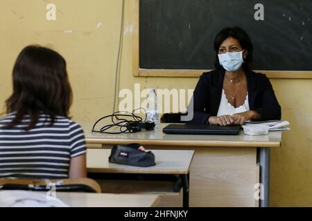 Cecilia Fabiano/LaPresse September 07 , 2020 Roma (Italy) News: Back to school: many school organize themselves in anticipation of the new desks supplied by the ministry In the pic : a lesson Cornelio Tacito high school Stock Photo