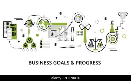 Modern editable line design vector illustration, concept of modern business goals and progress in greenery color, for graphic and web design Stock Vector