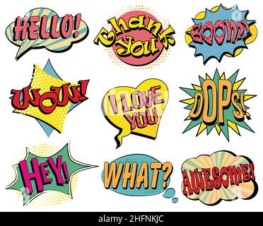 Set of speech bubbles in retro style. Vector illustration isolated on white background Stock Vector