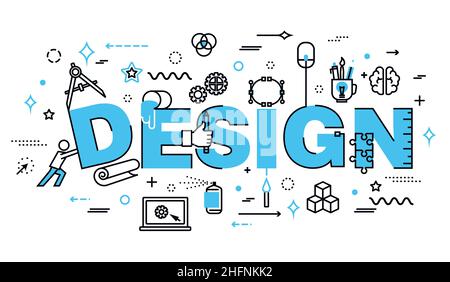 Modern flat thin line design vector illustration, concept of design process and web development, for graphic and web design Stock Vector