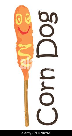 Corn Dog sticker. Vector illustration in watercolor style, for graphic and web design Stock Vector
