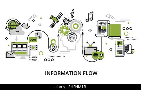 Modern flat thin line design vector illustration, concept of information flow, for graphic and web design Stock Vector