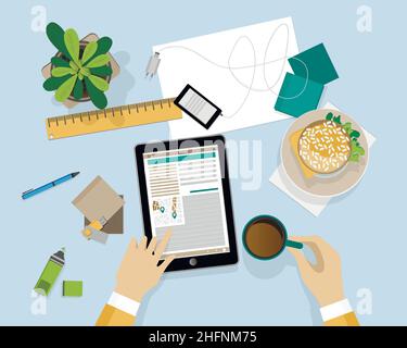 Modern flat design vector illustration, concept of education process on workplace, for graphic and web design Stock Vector