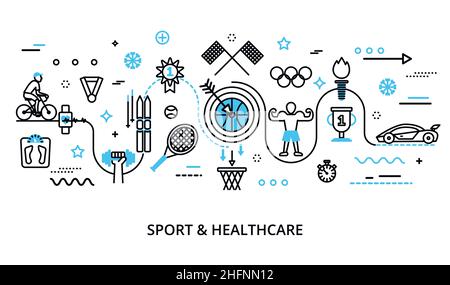 Modern flat thin line design vector illustration, concept of sport, healthy lifestyle and recreation, for graphic and web design Stock Vector