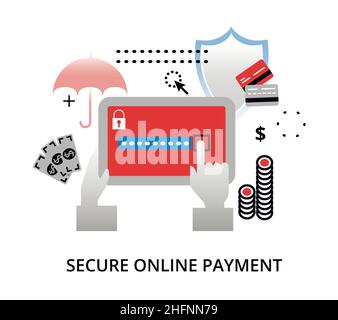 Modern flat design vector illustration, secure online payment concept, for graphic and web design Stock Vector