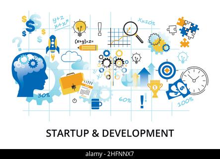 Modern flat thin line design vector illustration, concept of startup project, business strategy and innovation development, for graphic and web design Stock Vector