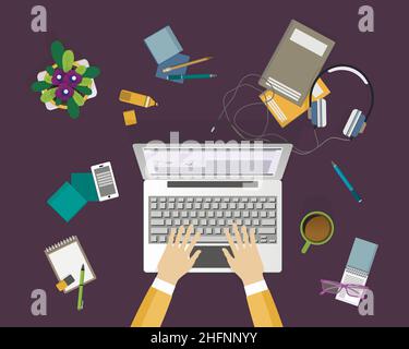 Modern flat design vector illustration, concept of education process on workplace, for graphic and web design Stock Vector