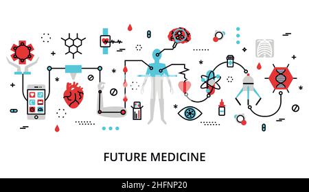 Modern flat thin line design vector illustration, concept of future medicine, for graphic and web design Stock Vector