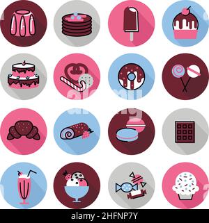Modern flat thin line design vector illustration, icons set of sweet desserts, cakes, chocolates, and other, for graphic and web design Stock Vector