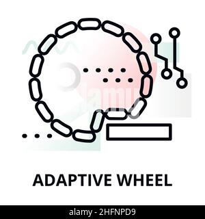 Abstract icon of future technology - adaptive wheel on color geometric shapes background, for graphic and web design Stock Vector