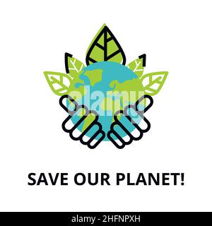 Modern flat thin line design icon, vector illustration, infographic concept of ecology and saving our planet for graphic and web design Stock Vector