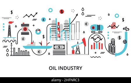Modern flat thin line design vector illustration, concept of oil indusrty, for graphic and web design Stock Vector