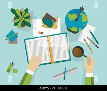 Modern flat design vector illustration, concept of education process on workplace, for graphic and web design Stock Vector