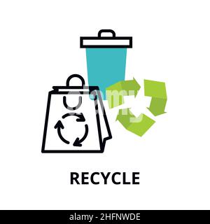 Modern flat thin line design icon, vector illustration, infographic concept of recycle and environmental protection for graphic and web design Stock Vector
