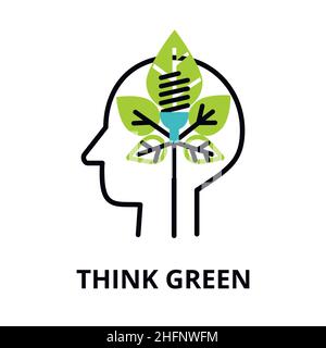 Modern flat thin line design icon, vector illustration, infographic concept of green thinking and saving our planet for graphic and web design Stock Vector
