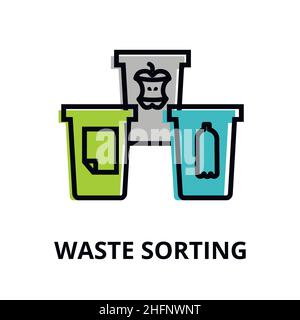 Modern flat thin line design icon, vector illustration, infographic concept of waste sorting and green thinking for graphic and web design Stock Vector