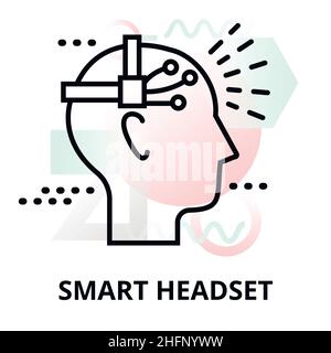 Abstract icon of future technology - smart headset on color geometric shapes background, for graphic and web design Stock Vector