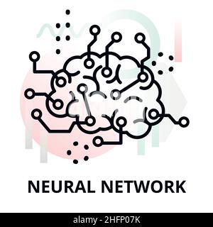 Abstract icon of future technology - neural network on color geometric shapes background, for graphic and web design Stock Vector