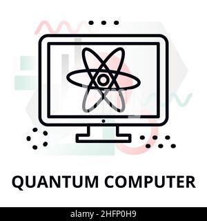 Abstract icon of future technology - quantum computer on color geometric shapes background, for graphic and web design Stock Vector