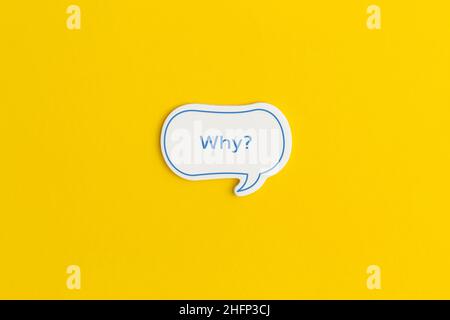 Paper speech bubble on a yellow background. Top view with copy space. Flat lay. Stock Photo