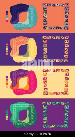 Frames with different color themes jigsaw and triangular pieces abstract Stock Vector