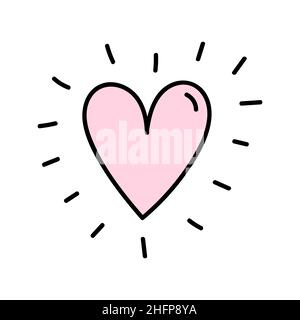 Cute shining heart isolated on white background. Vector hand-drawn illustration in doodle style. Perfect for Valentine's Day designs, cards, invitations, decorations. Stock Vector