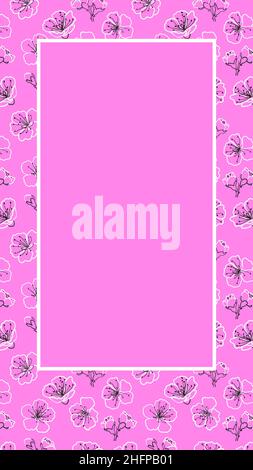 Flower frame Pink blooming sakura spring copyspace Stock Vector