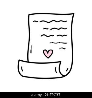 Love letter on paper isolated on white background. Vector hand-drawn illustration in doodle style. Perfect for Valentine's Day designs, cards, invitations, decorations. Stock Vector