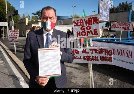 Mauro Scrobogna /LaPresse October 17, 2020  Rome, Italy News Immigration - Initiative against German NGO rescue ships In the photo: The initiative of Admiral Nicola De Felice, until December 2018 commander of Marisicilia (Sicily Maritime Command) who opposes the landings in Italy of coscoorsi immigrants from ships flying foreign flags Stock Photo