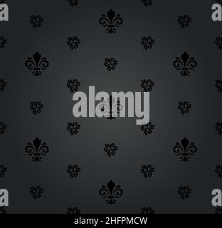 Seamless vector dark ornament. Modern geometric pattern with royal lilies Stock Vector