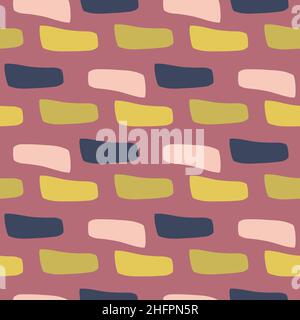 Abstract vector seamless pattern with hand drawn irregular rectangle shapes. Colorful fun repeat background with elements in childlike paint style Stock Vector