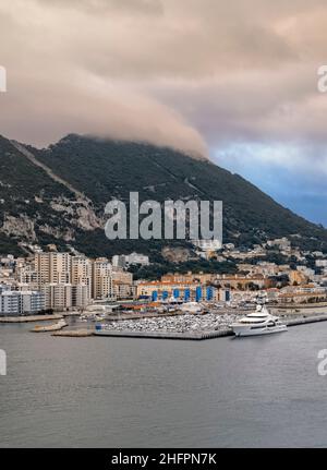 Rock of Gibralter and Gibralter Harbour Stock Photo