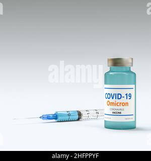 syringe and vial of vaccine for omicron variant of covid-19. 3d render Stock Photo