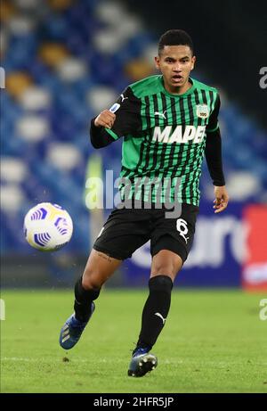 Alessandro Garofalo/LaPresse November 01, 2020 Naples, Italy sport soccer Napoli vs Sassuolo - Italian Football Championship League A TIM 2020/2021 - San Paolo stadium. In the pic: Rogerio Sassuolo Stock Photo