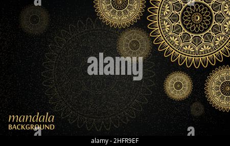 Black Mandala Background Banner Poster Decorative Ornamental Luxury Stock Vector