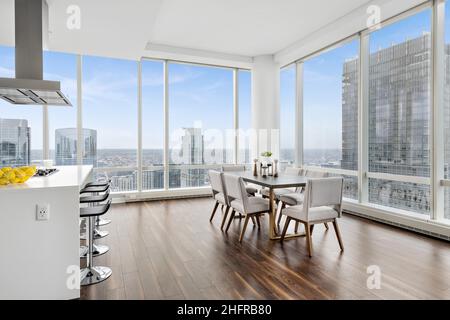 Luxury Penthouse Kitchen with City Views. Two Toned Cabinets with ...