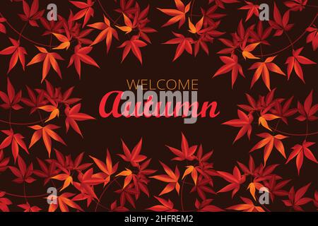 Welcome Autumn Background vector illustration with Maple leaves Stock Vector