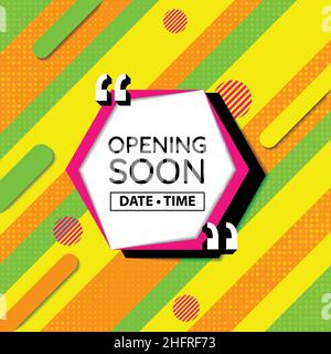 Opening soon Neon color concept banner flyer with date and time for the grand opening Stock Vector