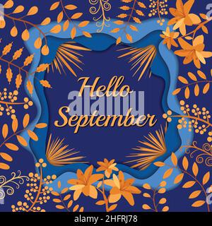 Hello September Card Vector Illustration Stock Vector