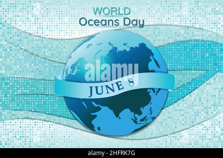 World Oceans Day June 8  Concept Poster Banner Stock Vector