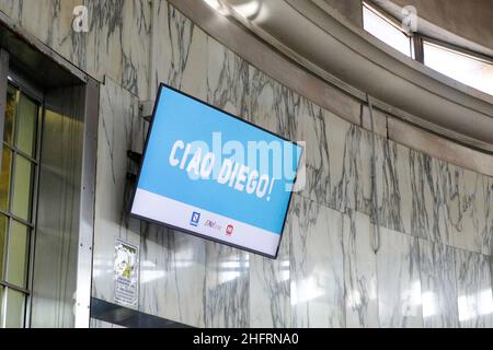 Foto Fabio Sasso/LaPresse 05/12/2020 Napoli, ItaliaCronacaIl presidente della SSC Napoli ,Aurelio De Laurentiis ed il giocatore victor Osimhen questa mattina hanno inaugurato la stazione della metropolitana EAV di piazzale vecchio intitolandola a Maradona.Nella foto: Ciao Diego Photo Fabio Sasso/LaPresse December 05, 2020 Naples, ItalyNewsDiego Maradona gets Naples subway station in also named in his honour following the death of the club's greatest player last week Stock Photo