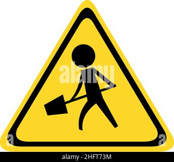 Vector illustration of traffic signaling of men working, in a yellow triangular background Stock Vector