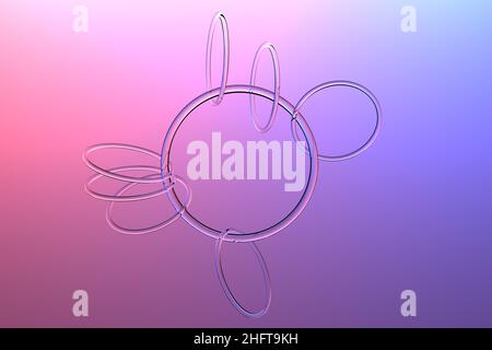 The Glass chain on a purple background. Purple glass design. glass rings. Transparent rings abstract 3D illustration. Stock Photo