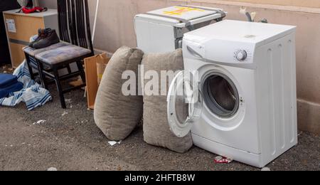 Panorama washing machine and laundry recycling Stock Photo