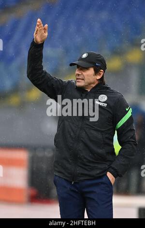 Alfredo Falcone - LaPresse 10/01/2021 Roma (Italy) Sport Soccer Roma - Inter Italian Football Championship League A Tim 2020 2021 - Olimpico Stadium of Roma In the pic:antonio conte Stock Photo