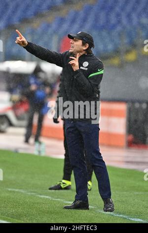 Alfredo Falcone - LaPresse 10/01/2021 Roma (Italy) Sport Soccer Roma - Inter Italian Football Championship League A Tim 2020 2021 - Olimpico Stadium of Roma In the pic:antonio conte Stock Photo