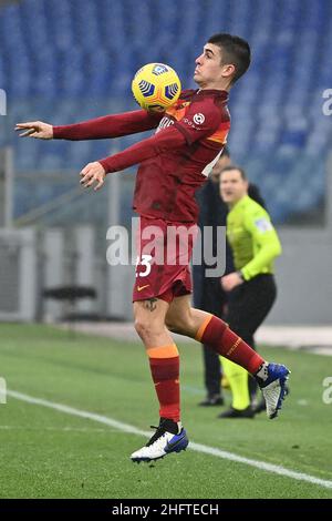 Alfredo Falcone - LaPresse 10/01/2021 Roma (Italy) Sport Soccer Roma - Inter Italian Football Championship League A Tim 2020 2021 - Olimpico Stadium of Roma In the pic:gianluca mancini Stock Photo